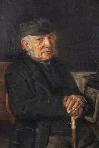 F. Peters-Weber – Detailansicht Gesicht, fein nuancierte Braun- und Schwarztöne, Porträtmalerei