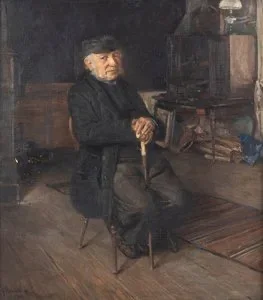 F. Peters-Weber – Männerporträt, Gesamtansicht, älterer Herr mit Spazierstock, Ölgemälde 1901