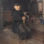 F. Peters-Weber – Männerporträt, Gesamtansicht, älterer Herr mit Spazierstock, Ölgemälde 1901