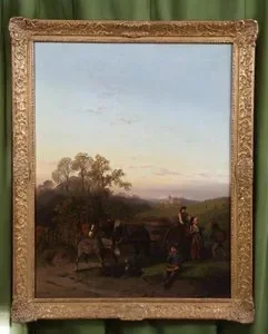 Ferdinand Marohn – Ländliche Ernteszene, Öl auf Leinwand, signiert, 19. Jahrhundert, Goldrahmen