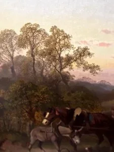 Ferdinand Marohn – Mittelgrund mit Hügellandschaft und Burgruine, Ölgemälde, Gesamtansicht mit Figurengruppe, Bauern und Kinder
