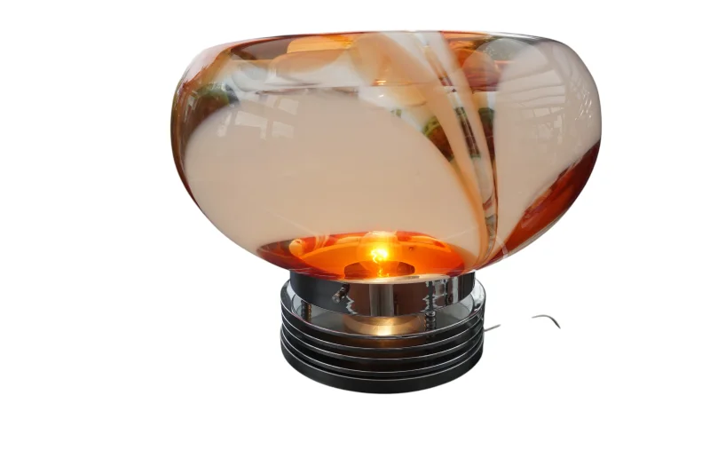 Carlo Nason for AV Mazzega Murano glass table lamp Italy 1970s, handblown opaline