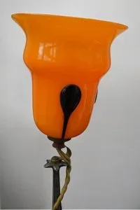 Loetz Glasschirm orange Paul Follot Tischleuchte Art Nouveau 1905