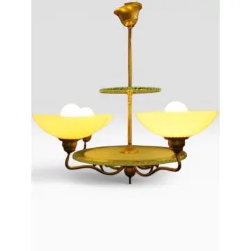 Harald Notini für Arvid Böhlmarks Lampfabrik – Kronleuchter „Swedish Grace", Messing & Opalglas, Schweden ca. 1927–1933
