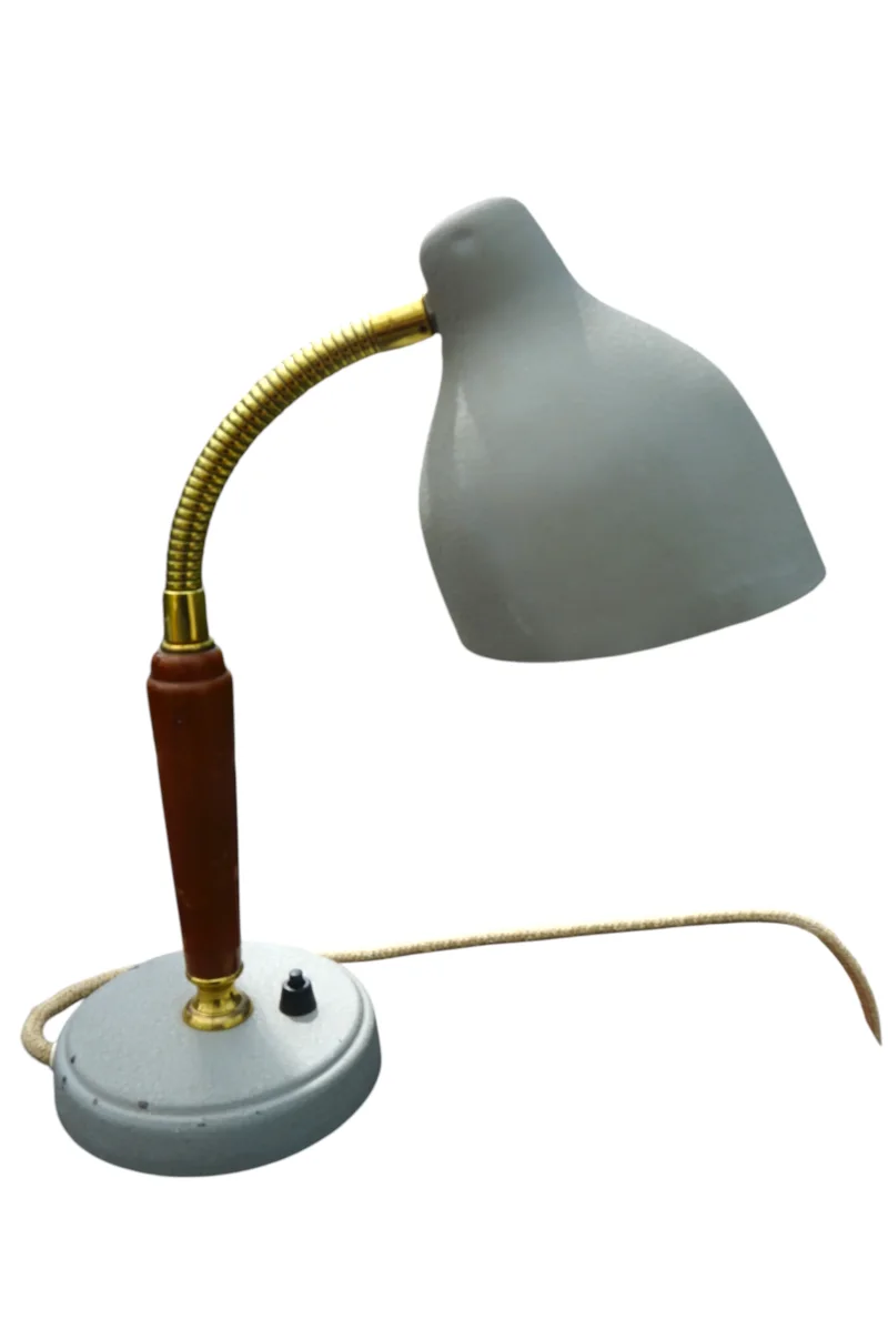EOS Nässjö Vintage Swedish Desk Lamp, Teak, Brass and Hammer Lacquer