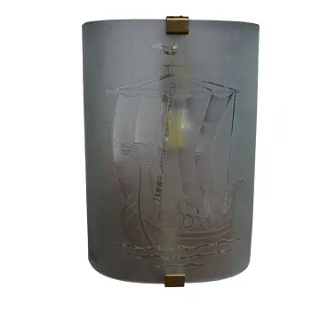 Glössner Co Drakkar Etched Frosted Glass Vintage Wall Light