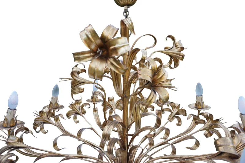 Hans Kögl Lily 12-Light Vintage Florentine Gilt Tole Chandelier