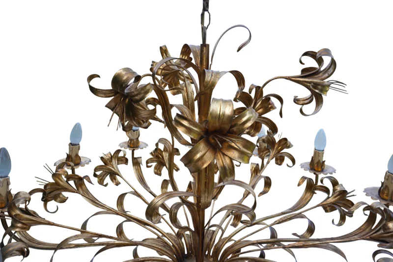Hans Kögl Lily 12-Light Vintage Florentine Gilt Tole Chandelier