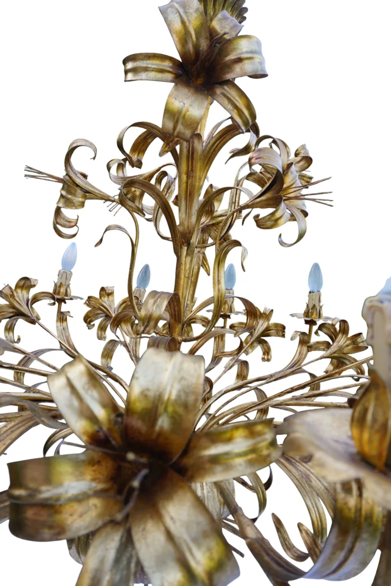 Hans Kögl Lily 12-Light Vintage Florentine Gilt Tole Chandelier