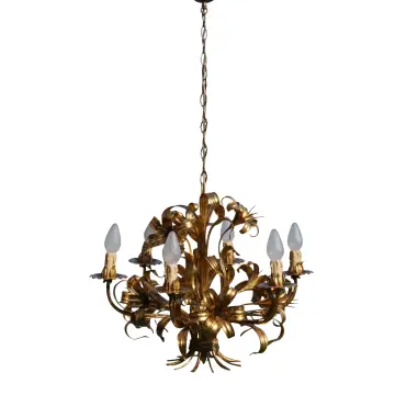 Hans Kögl Lily 6-Light Vintage Florentine Gilt Tole Chandelier