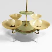 Böhlmarks Lampfabrik Swedish Grace Chandelier, attr. Harald Notini, Brass and Opal Glass