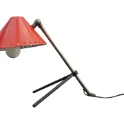 Hala Zeist Pinocchio Schreibtischlampe korallenrot Dreibein 1956 Gesamtansicht