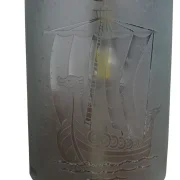 Glössner Co Wandleuchte geätztes Wikinger-Drakkar Frostglas Schweden 1940er Gesamtansicht