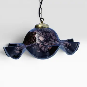AV Mazzega – Pendelleuchte „Fazzoletto", Murano Glas Schwarz/Gold, attr. Carlo Nason, Italien 1970er