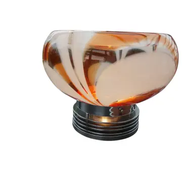 Monumentale Murano-Tischleuchte Carlo Nason für AV Mazzega – Swirl-Glasschirm & Chromsockel, Italien 1970er Jahre