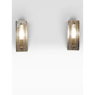 Hillebrand Model 8971 Vintage German Ice Glass Wall Sconce Pair