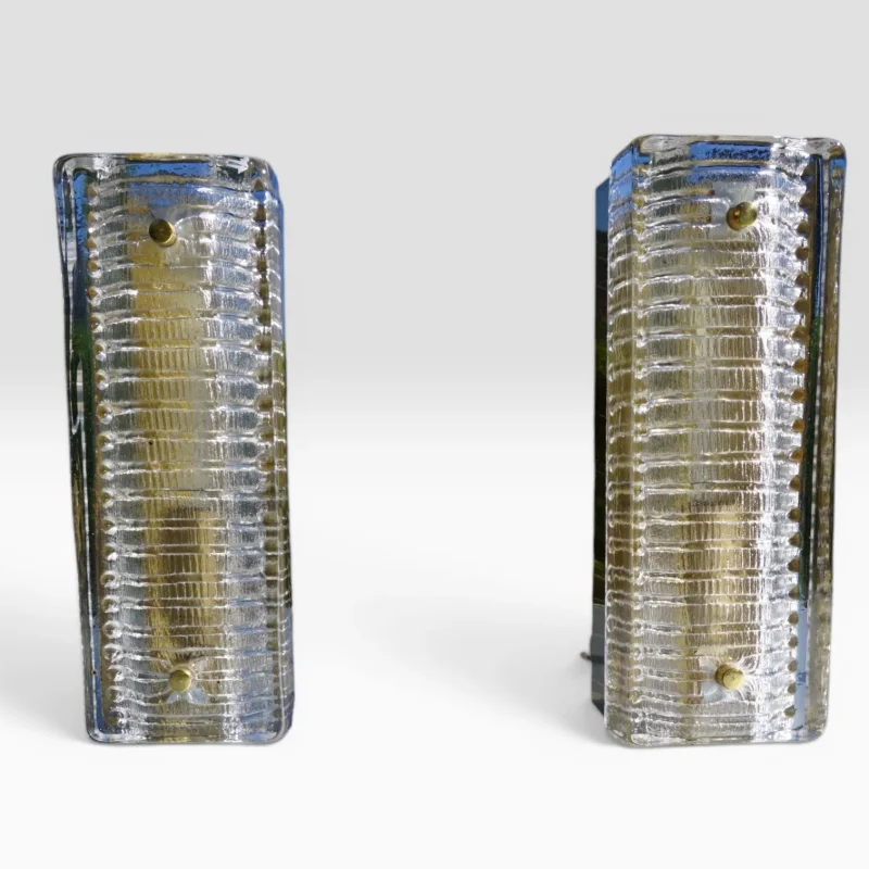 Hillebrand Model 8971 Vintage German Ice Glass Wall Sconce Pair
