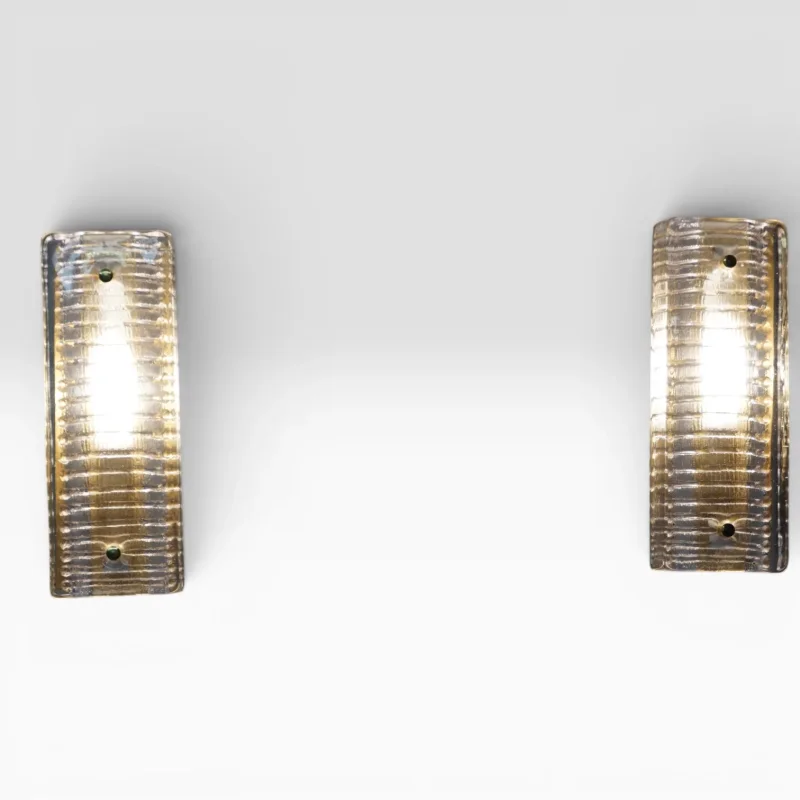 Hillebrand Model 8971 Vintage German Ice Glass Wall Sconce Pair