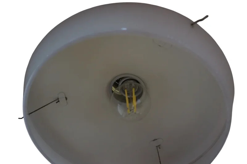 Philips NB92/93 opaline glass diffuser ring, bulb and wiring detail, view from below