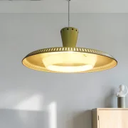 Philips NB92/93 pendant lamp lit, studio shot, plastic glass ring glowing inside shade