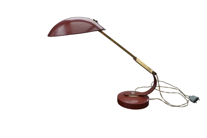 Schreibtischlampe Ferdinand Solere Paris Frankreich 1950er bordeauxrot Gesamtansicht