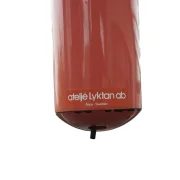 Original ateljé Lyktan ab Åhus Sweden manufacturer label on salmon Skarabé clamp lamp cylinder, fully intact