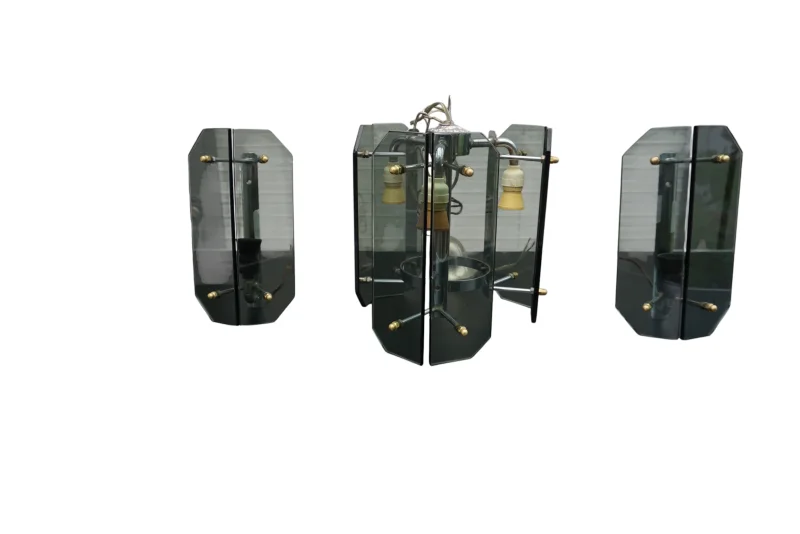 eca smoked glass lamp set Italy 1970s, Space Age design