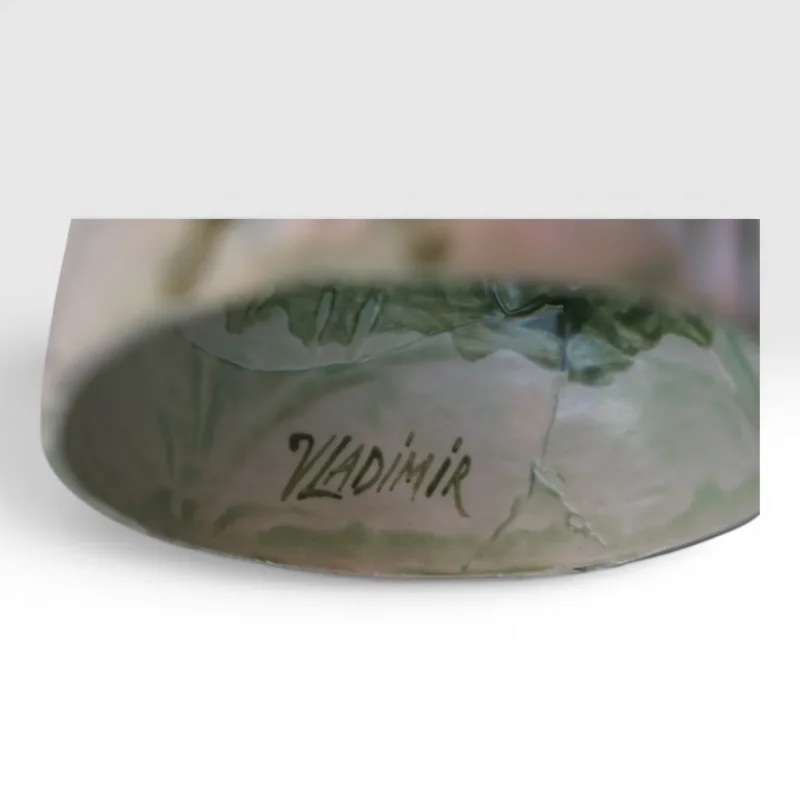 Close-up of Vladimir Kanevsky artist signature on porcelain cabbage tureen base, USA 2014