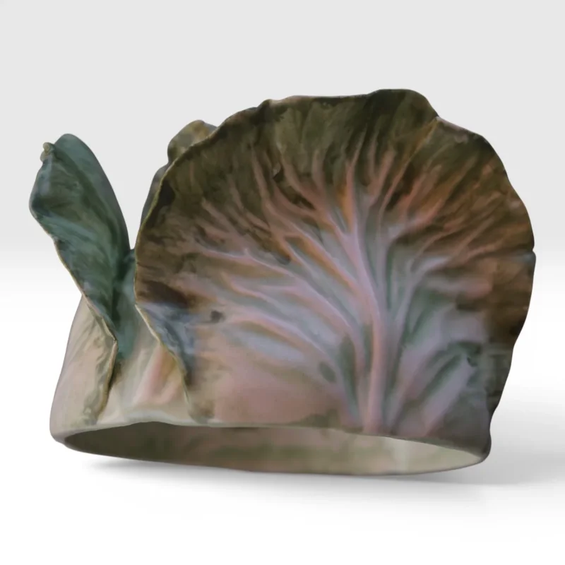 Vladimir Kanevsky porcelain cabbage tureen, three-quarter view showing leaf modelling and surface detail, USA 2014
