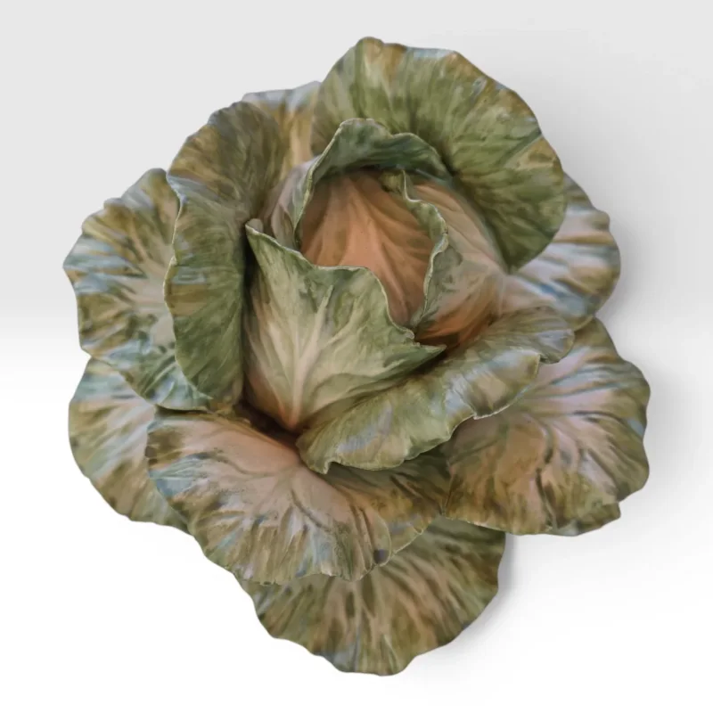 Macro detail of hand-painted porcelain leaf surface, Vladimir Kanevsky cabbage tureen, veining and translucency, USA 2014